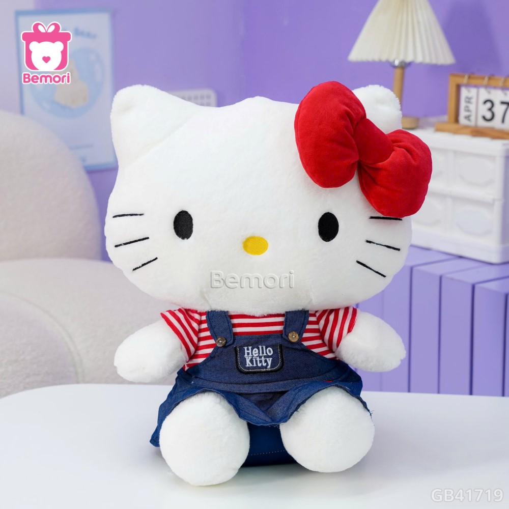 Gấu Bông Hello Kitty Áo Đỏ Yếm Jeans