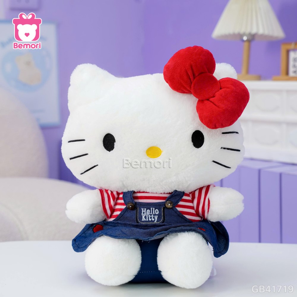 Gấu Bông Hello Kitty Áo Đỏ Yếm Jeans