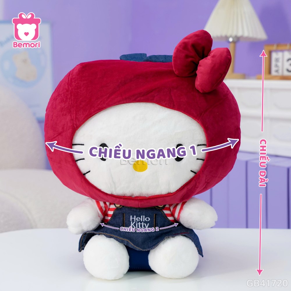 Cách đo kích thước của Gấu Bông Hello Kitty Đội Mũ Táo