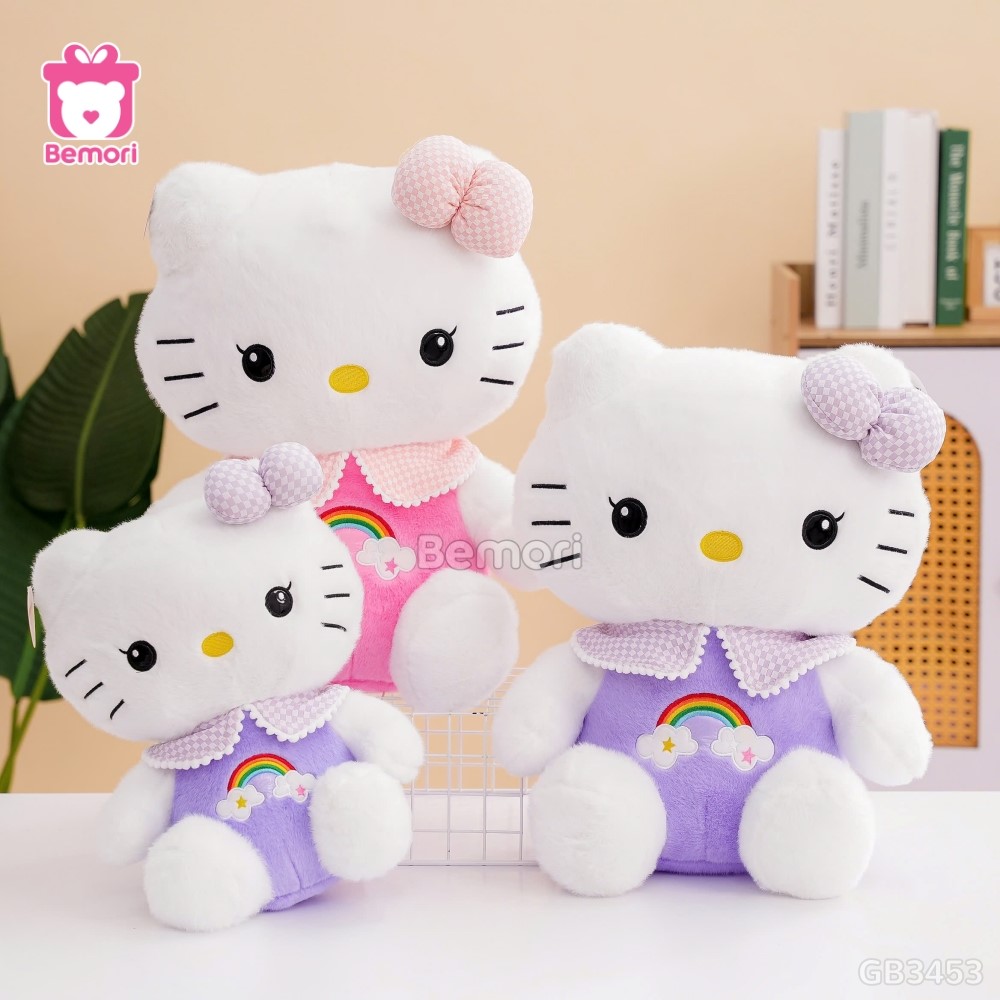 Gấu Bông Hello Kitty Thêu Cầu Vồng