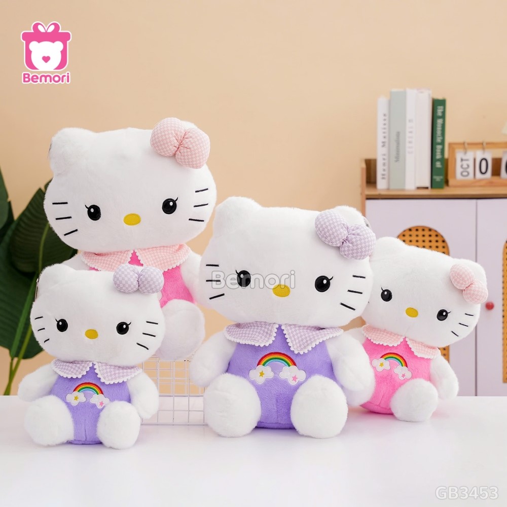 Gấu Bông Hello Kitty Thêu Cầu Vồng