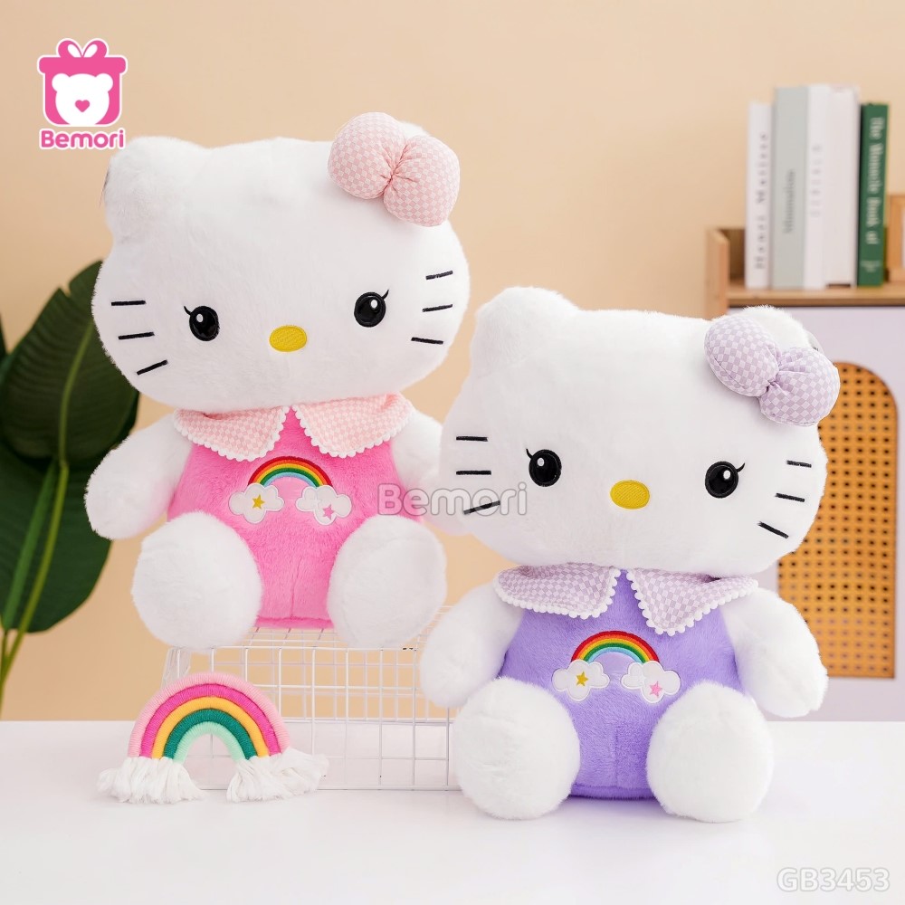 Gấu Bông Hello Kitty Thêu Cầu Vồng