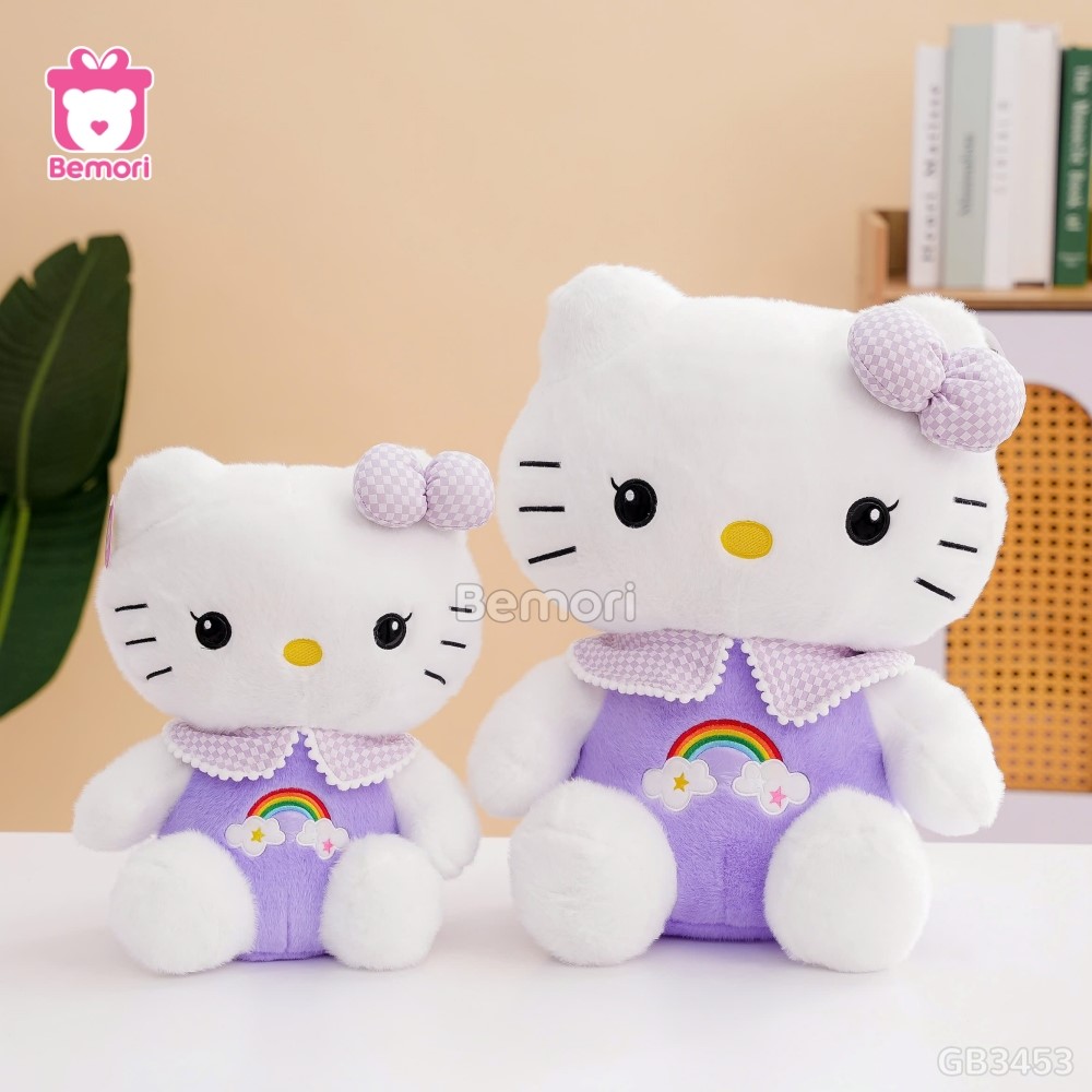 Gấu Bông Hello Kitty Thêu Cầu Vồng