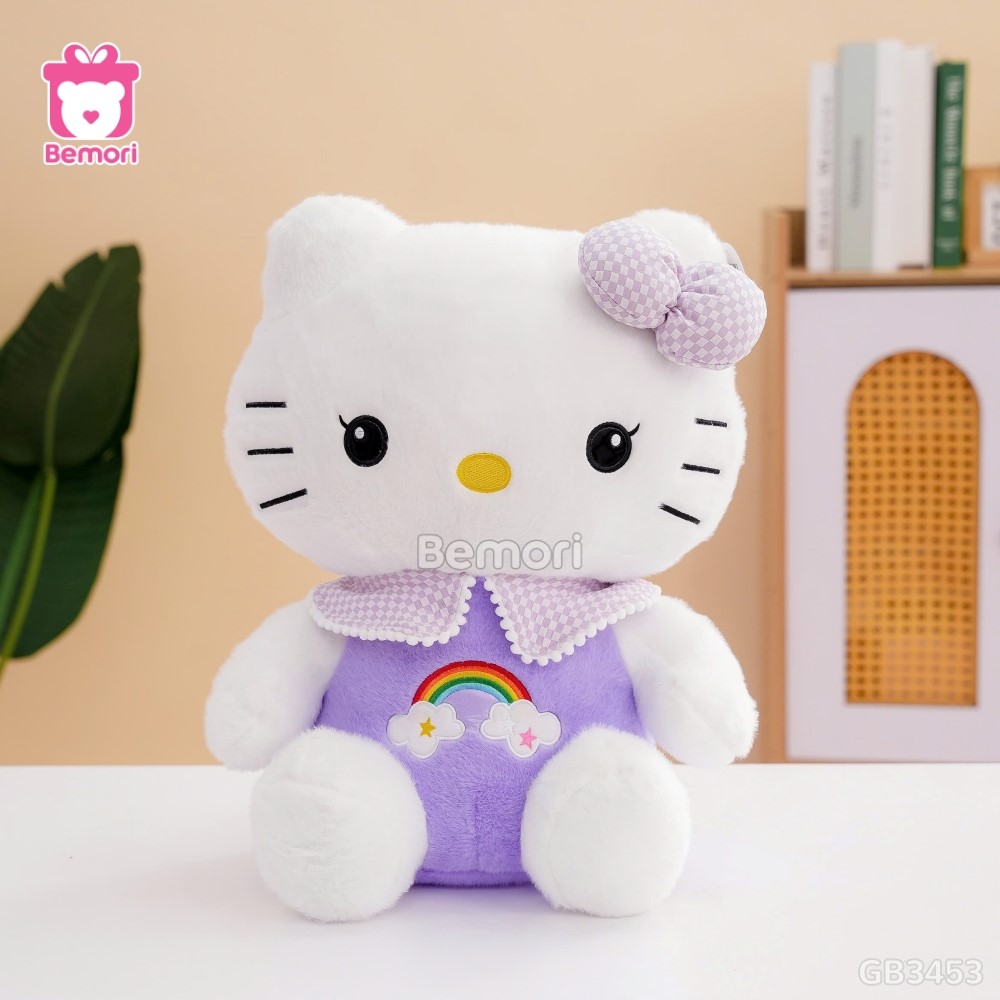 Gấu Bông Hello Kitty Thêu Cầu Vồng - Tím