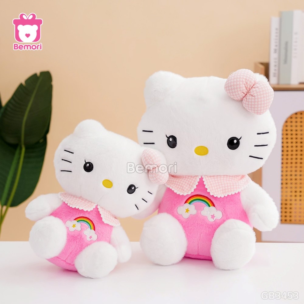 Gấu Bông Hello Kitty Thêu Cầu Vồng - Hồng