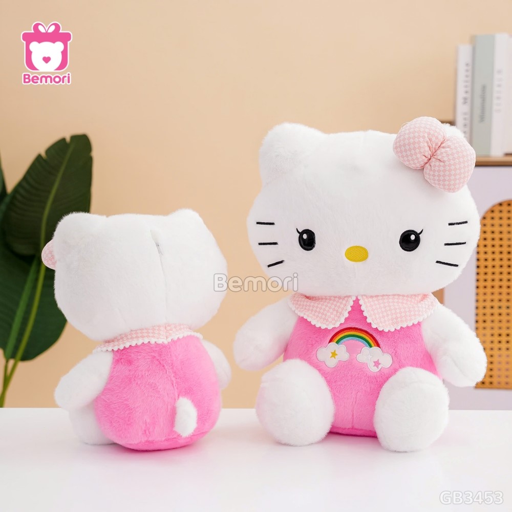 Gấu Bông Hello Kitty Thêu Cầu Vồng - Hồng