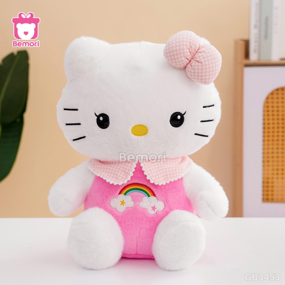 Gấu Bông Hello Kitty Thêu Cầu Vồng - Hồng