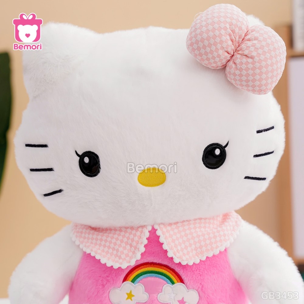 Gấu Bông Hello Kitty Thêu Cầu Vồng - Hồng