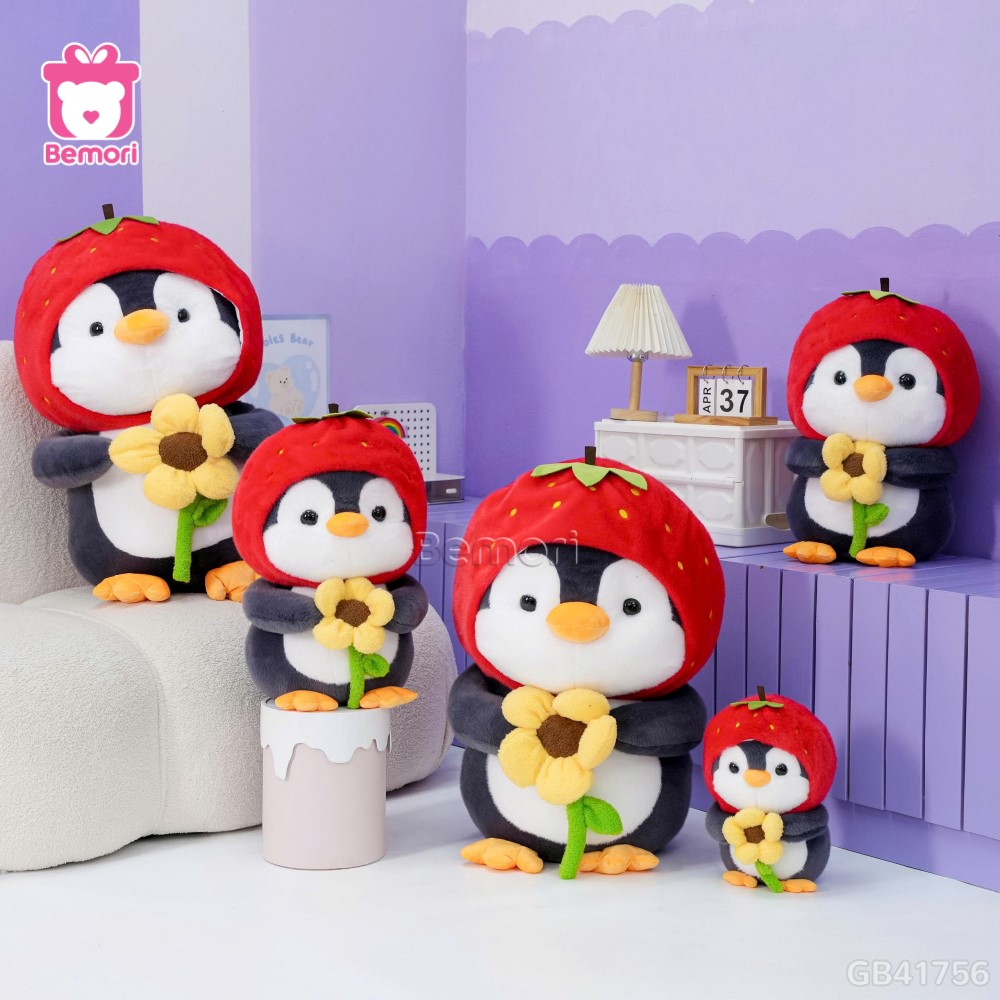 Cánh Cụt Bông Mũ Dâu Cầm Hoa