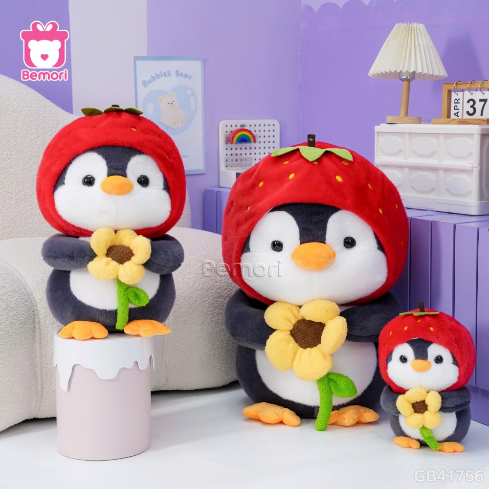 Cánh Cụt Bông Mũ Dâu Cầm Hoa