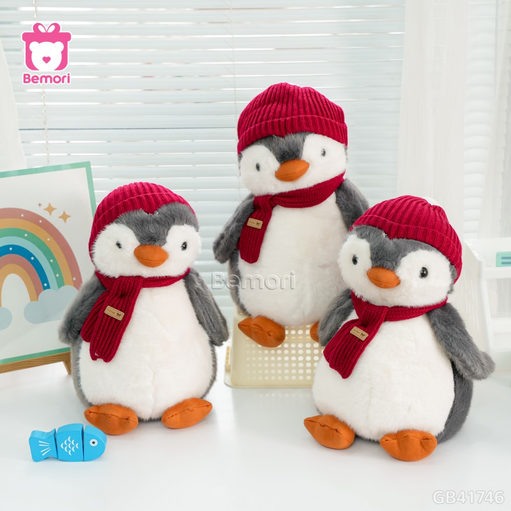 Cánh Cụt Bông Winter Mũ Khăn Len Đỏ