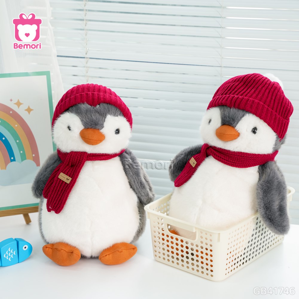 Cánh Cụt Bông Winter Mũ Khăn Len Đỏ