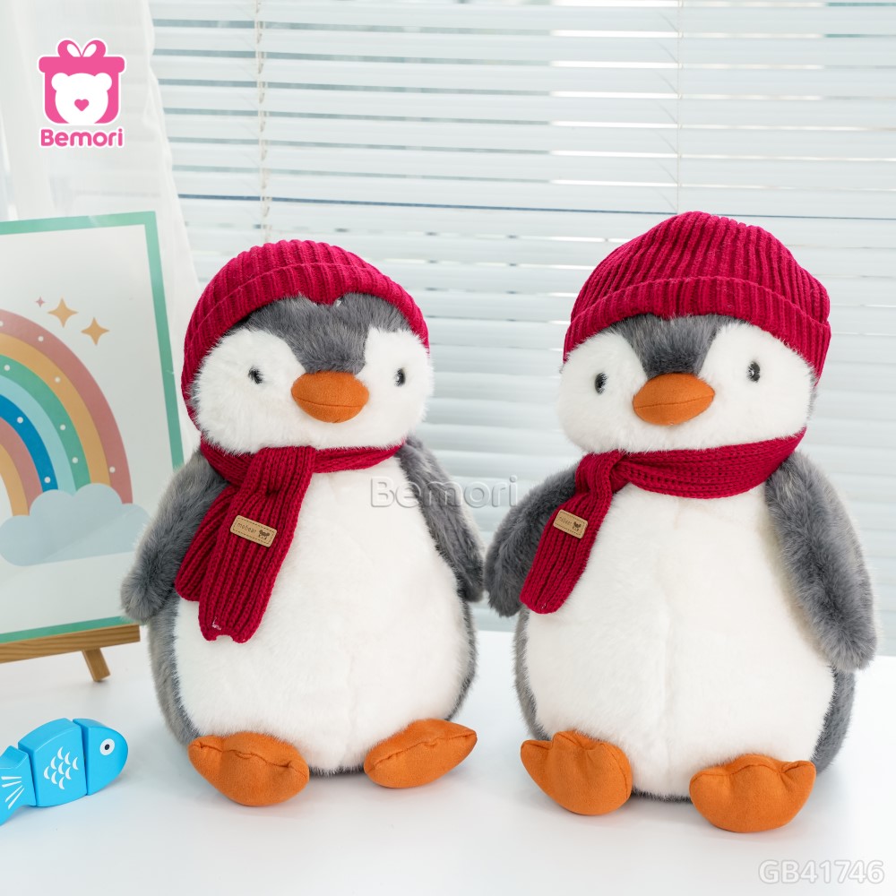 Cánh Cụt Bông Winter Mũ Khăn Len Đỏ