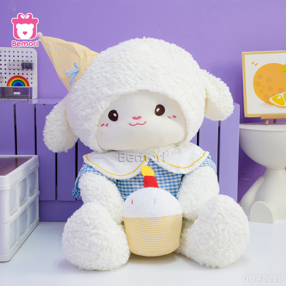Cừu Bông Baby Váy Kẻ Cầm Bánh