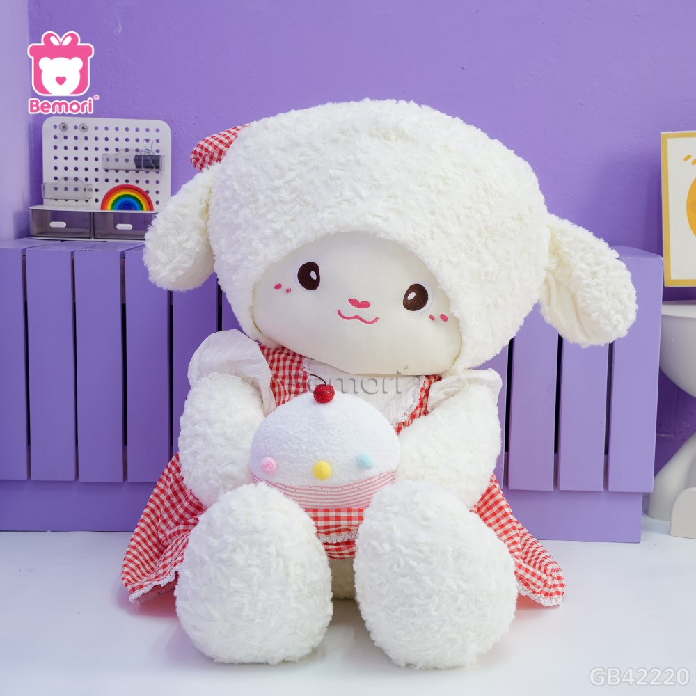 Cừu Bông Baby Váy Kẻ Cầm Bánh