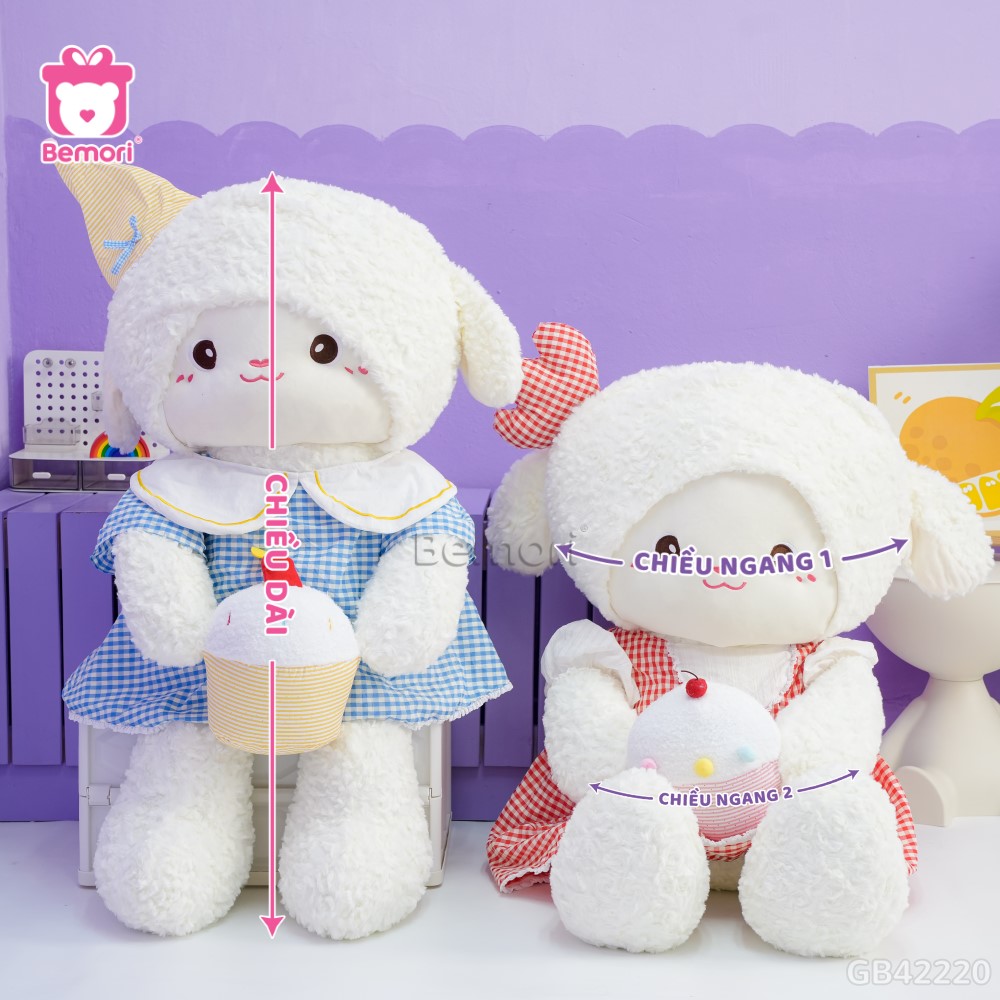 Cách đo kích thước của Cừu Bông Baby Váy Kẻ Cầm Bánh