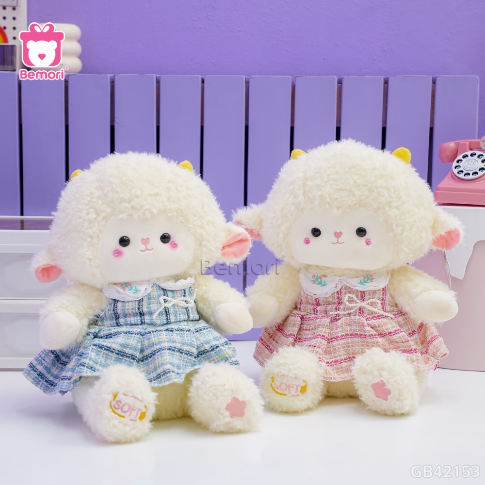 Cừu Bông Váy Kẻ Chân Thêu