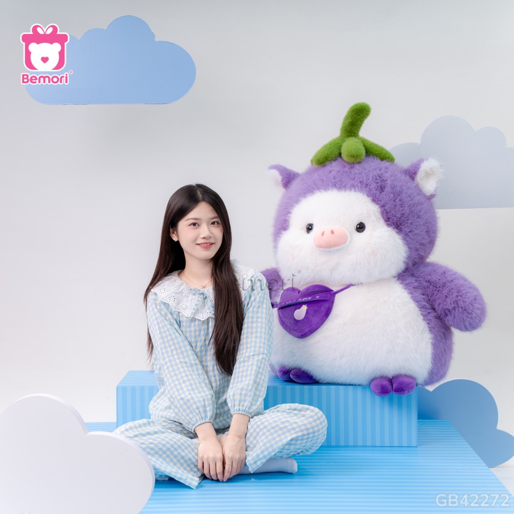 Gấu Bông Heo Cà Tím Mập Mạp Đeo Túi hot trend