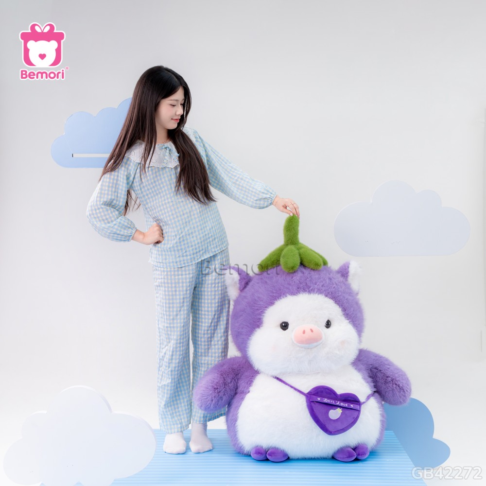 Gấu Bông Heo Cà Tím Mập Mạp Đeo Túi Bigsize