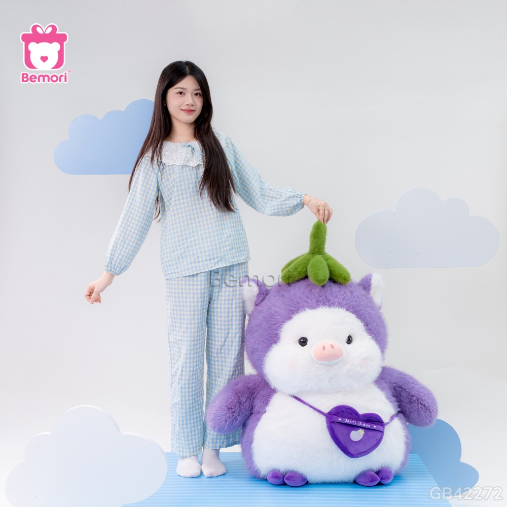 Gấu Bông Heo Cà Tím Mập Mạp Đeo Túi ngọt ngào tặng bạn gái