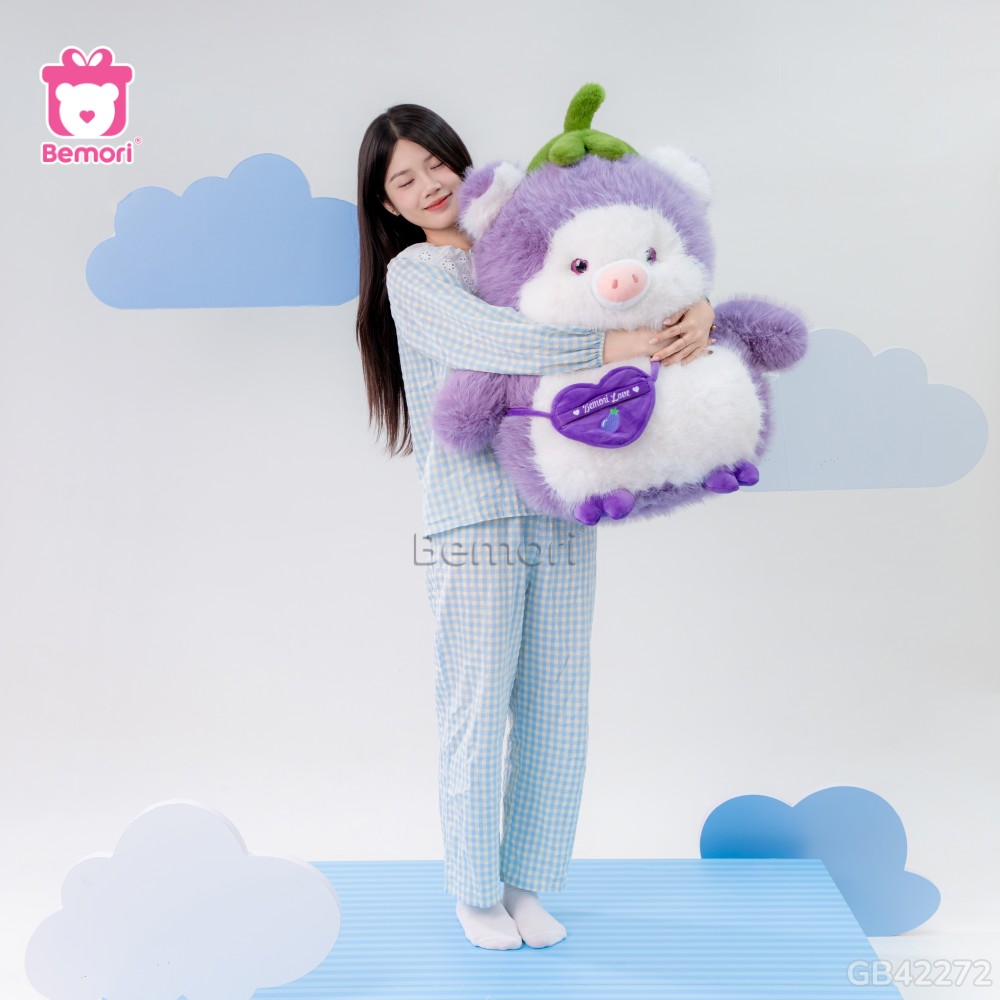 Gấu Bông Heo Cà Tím Mập Mạp Đeo Túi nàng thích mê