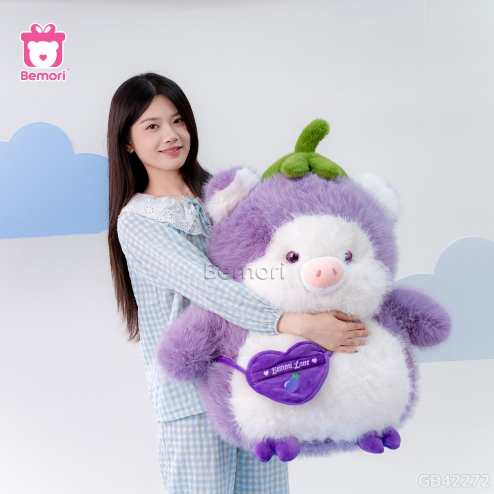 Gấu Bông Heo Cà Tím Mập Mạp Đeo Túi nàng thích mê