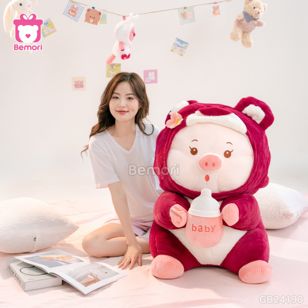 Heo Bông Cosplay Lotso Ôm Bình Sữa Bigsize