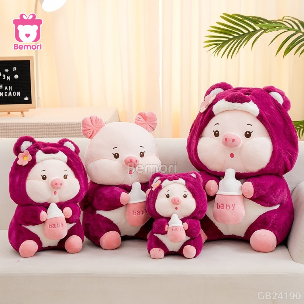 Heo Bông Cosplay Lotso Ôm Bình Sữa có nhiều kích thước để lựa chọn