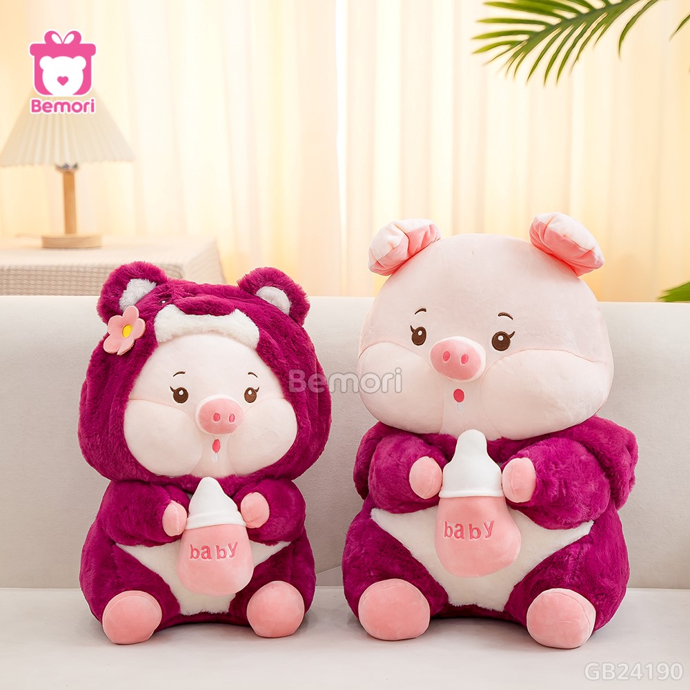 Heo Bông Cosplay Lotso Ôm Bình Sữa có thể cởi mũ