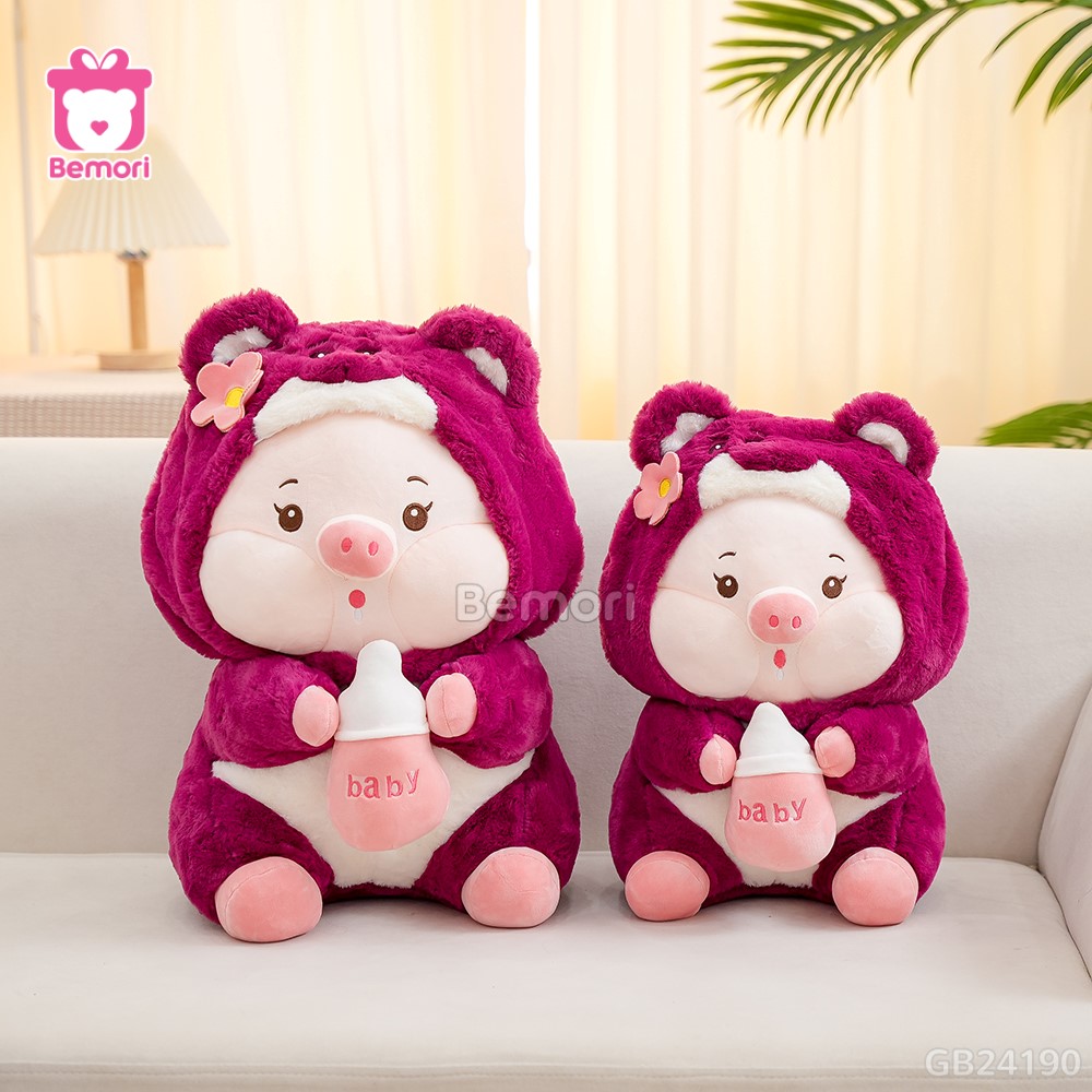 Heo Bông Cosplay Lotso Ôm Bình Sữa mềm mại, dễ thương