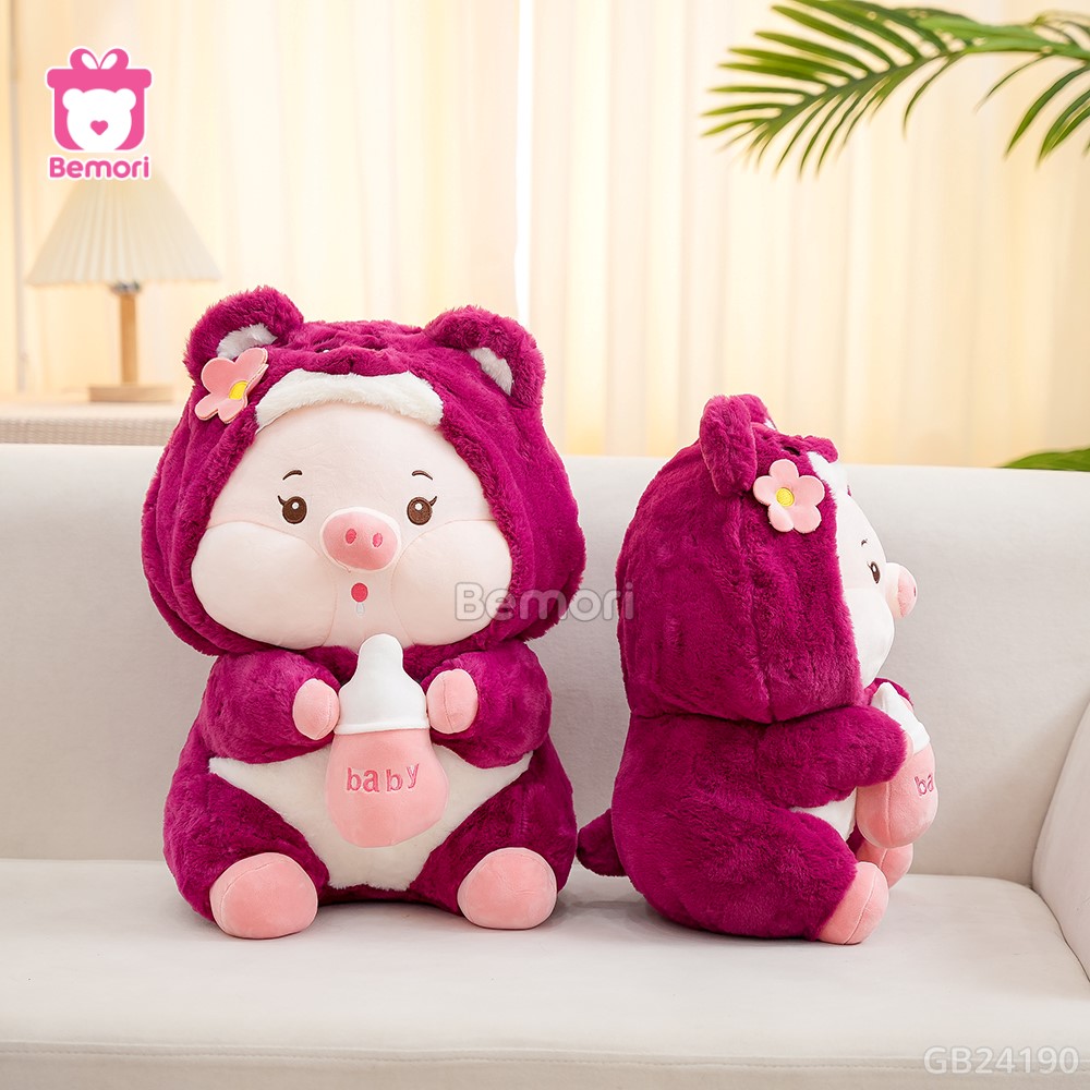 Heo Bông Cosplay Lotso Ôm Bình Sữa nhồi bông căng phồng, đầy đặn