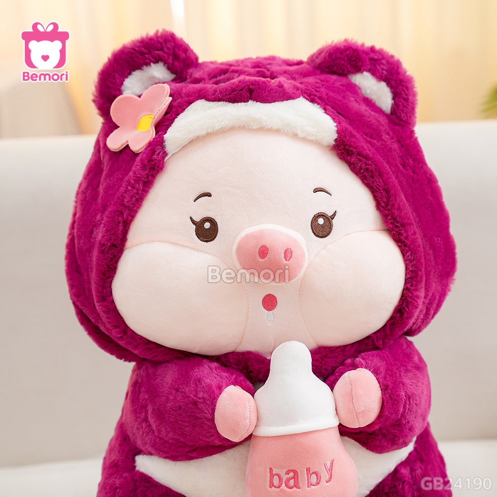 Heo Bông Cosplay Lotso Ôm Bình Sữa khuôn mặt đáng yêu