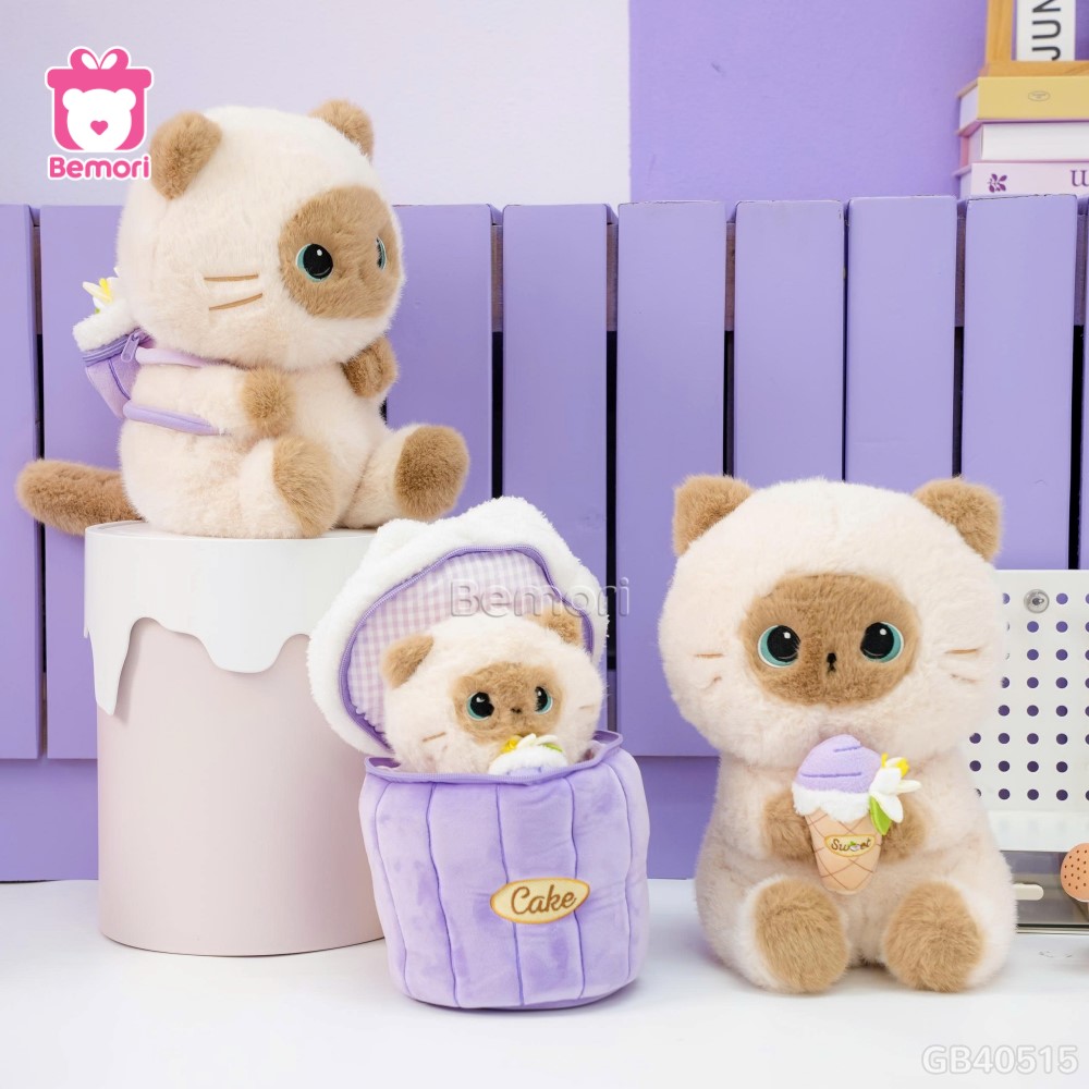 Gấu Bông Mèo Xiêm Ôm Bánh Kem