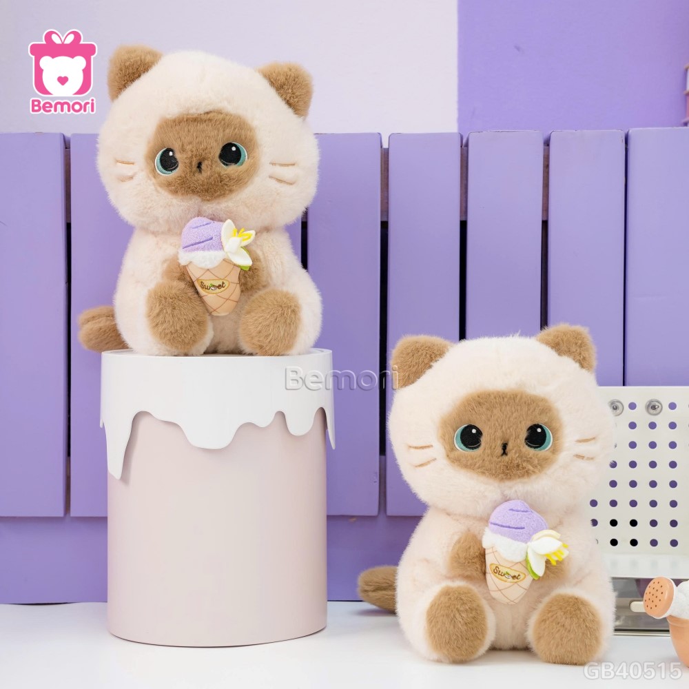 Gấu Bông Mèo Xiêm Ôm Bánh Kem