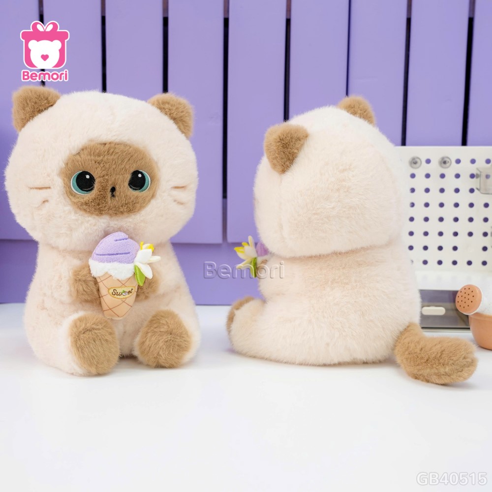 Gấu Bông Mèo Xiêm Ôm Bánh Kem