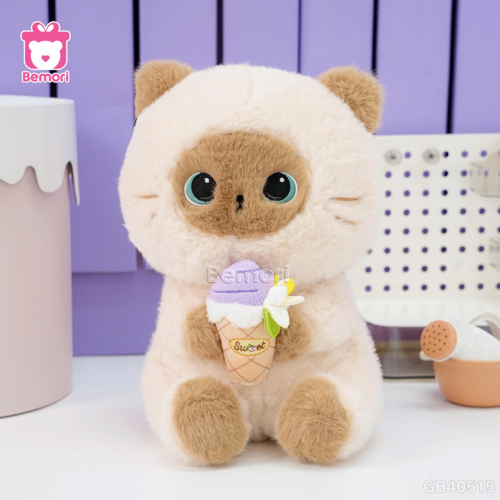 Gấu Bông Mèo Xiêm Ôm Bánh Kem