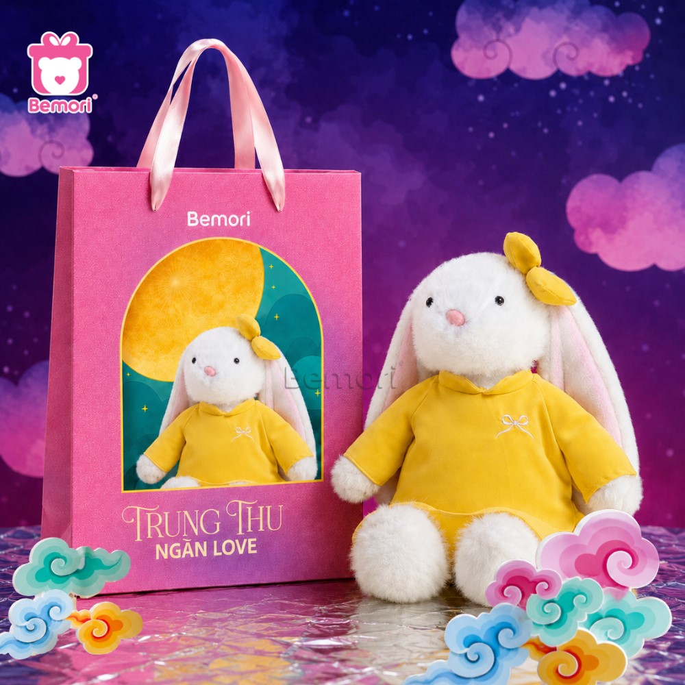 SET Quà Thỏ Bông Áo Dài vàng ánh mùa trăng tròn
