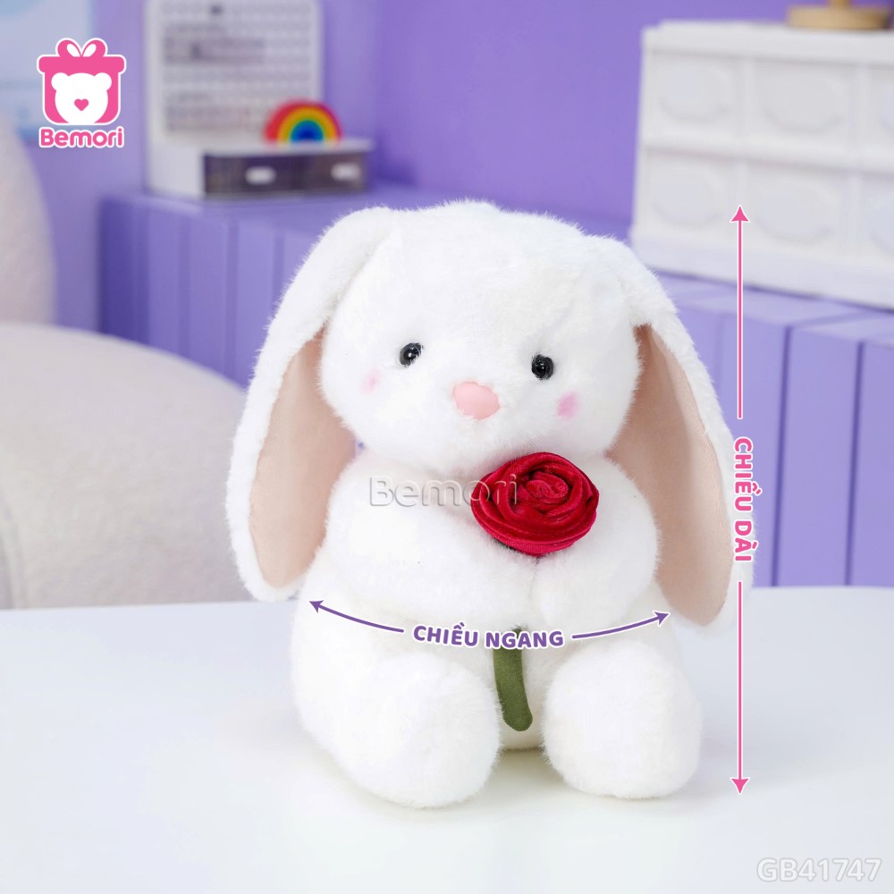 Cách đo kích thước của Thỏ Bông Ngồi Ôm Hoa Hồng