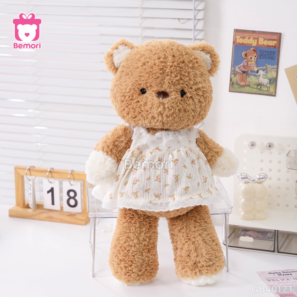 Bộ Thú Bông Yếm Váy - Gấu Nâu