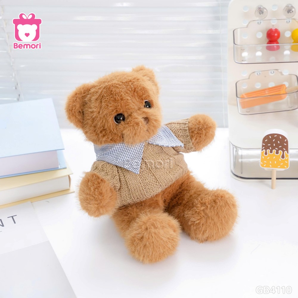 Gấu Bông Áo Len Nâu Cổ Bẻ