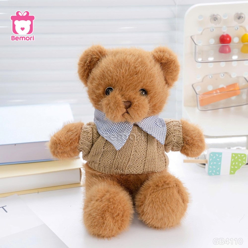 Gấu Bông Áo Len Nâu Cổ Bẻ