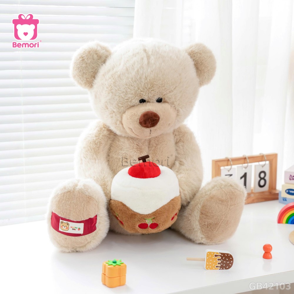 Gấu Bông Lông Tiểu Kim Ôm Bánh
