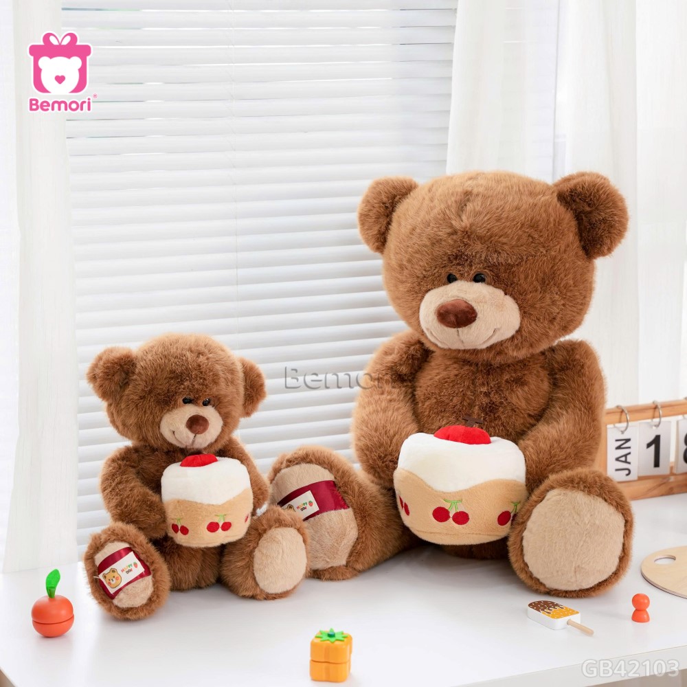 Gấu Bông Lông Tiểu Kim Ôm Bánh