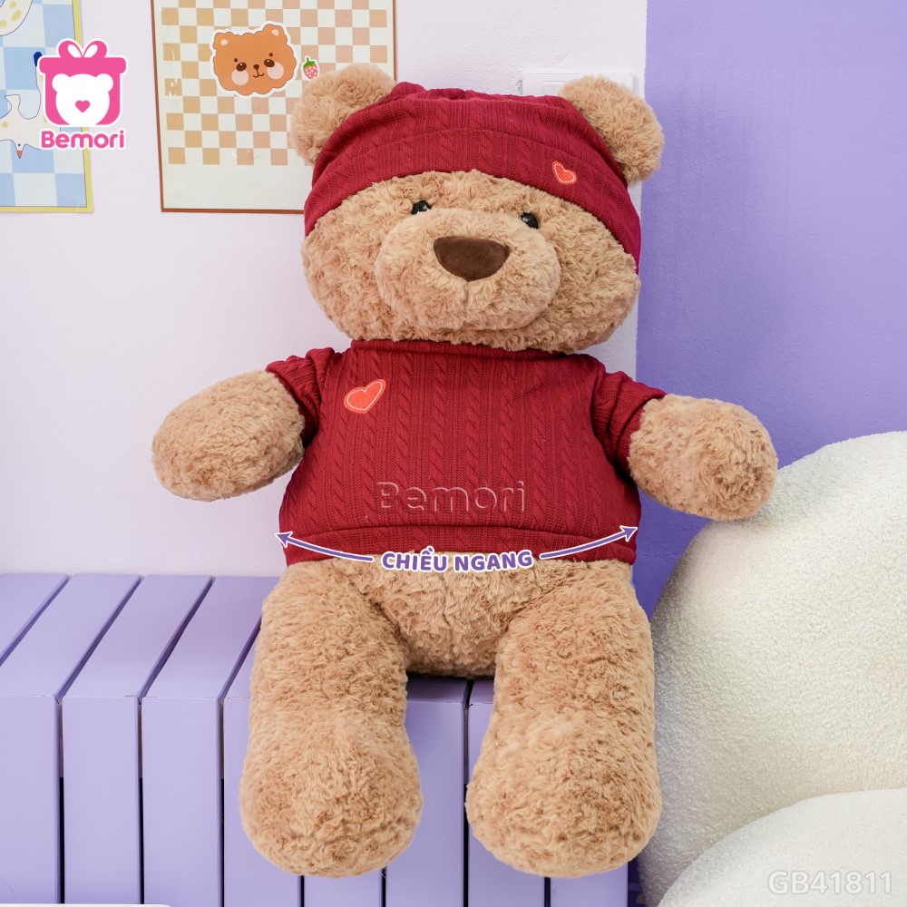 Cách đo kích thước của Gấu Bông Nana Áo Mũ Len Đỏ