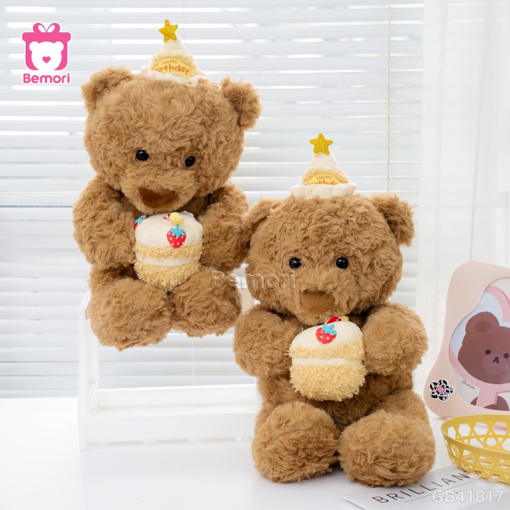 Gấu Bông Ôm Bánh Sinh Nhật Quả Dâu