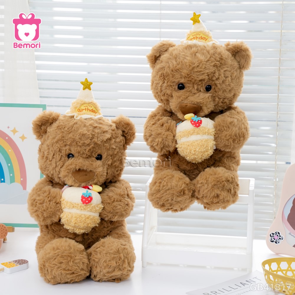 Gấu Bông Ôm Bánh Sinh Nhật Quả Dâu