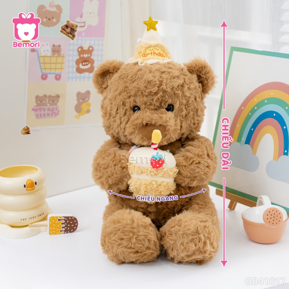 Cách đo kích thước của Gấu Bông Ôm Bánh Sinh Nhật Quả Dâu