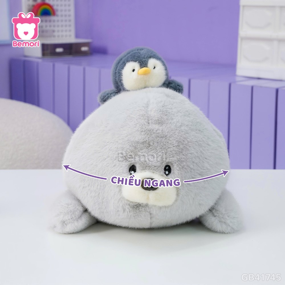 Cách đo chiều rộng Gấu Bông Sư Tử Biển Nằm Đội Cánh Cụt