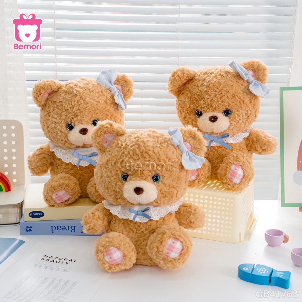 Thú Bông Ngồi Đội Nơ Chân Caro