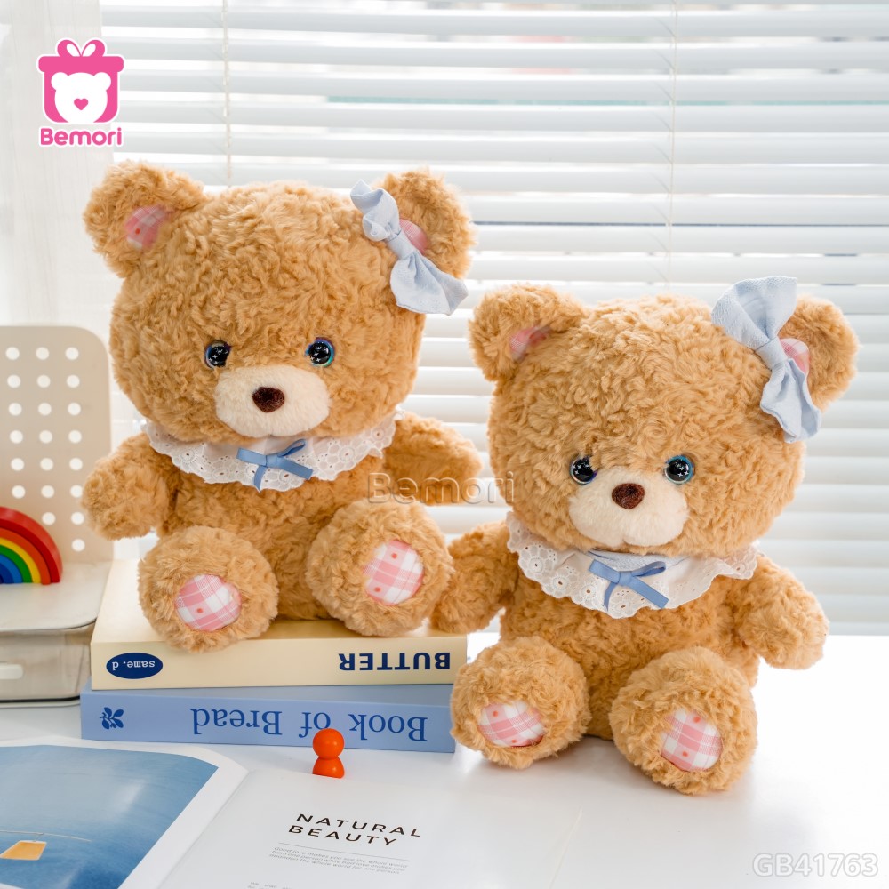 Thú Bông Ngồi Đội Nơ Chân Caro